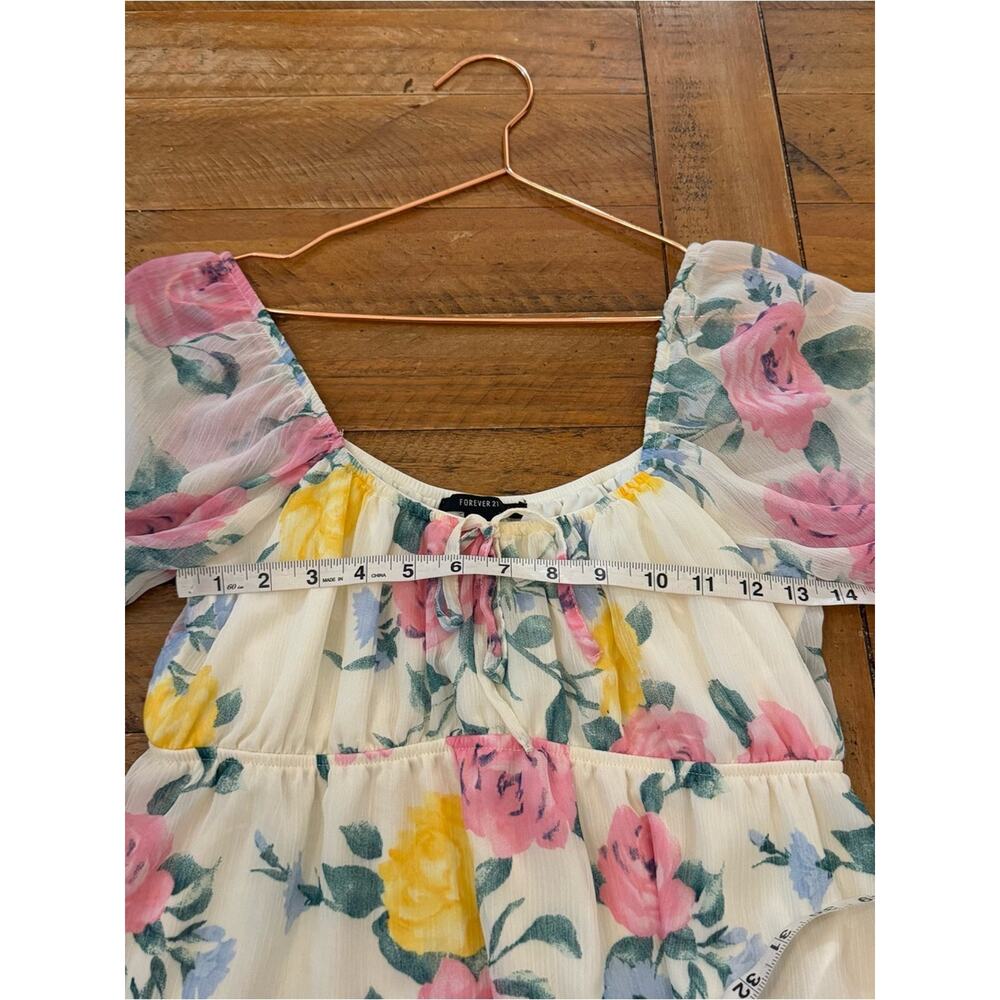 Forever 21 Floral Scoop-Neck Long Sleeve Blouse - Pink & Yellow on Cream - Picture 6 of 6